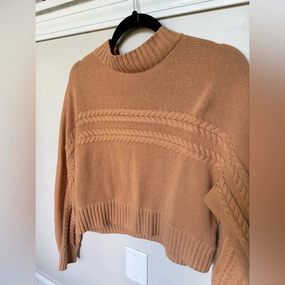 Pink Lily tan cropped mock neck sweater S
